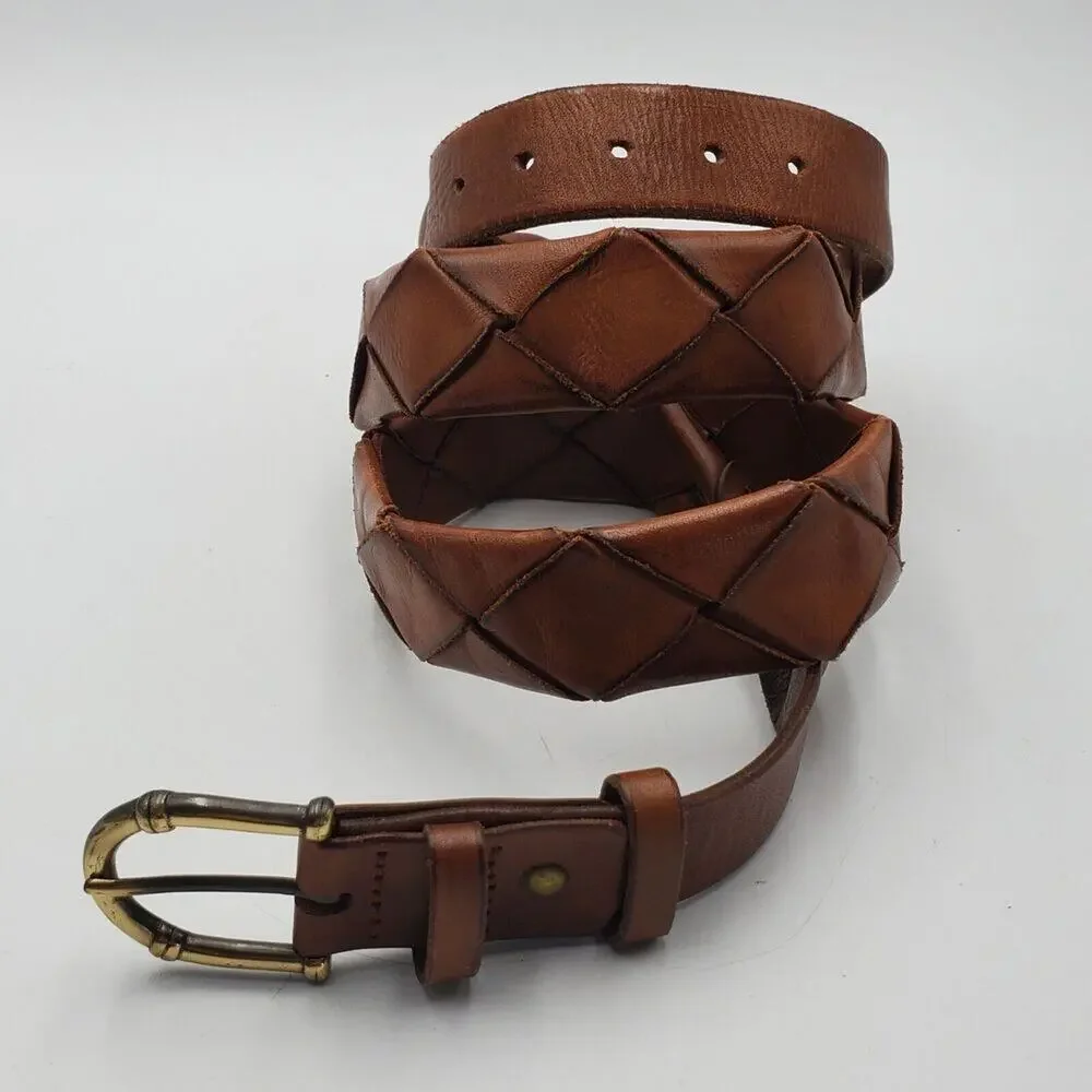 Vintage Woven Leather Belt Brown Adjustable‎ La Franch'e Paris Western European